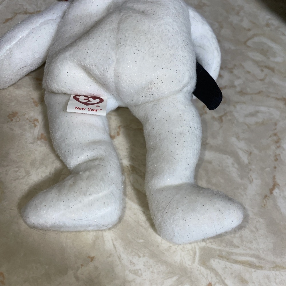 TY Beanie Baby Happy‎ NEW YEAR Bear 2006 White Bear With Party Favors Ribbons - Picture 8 of 8